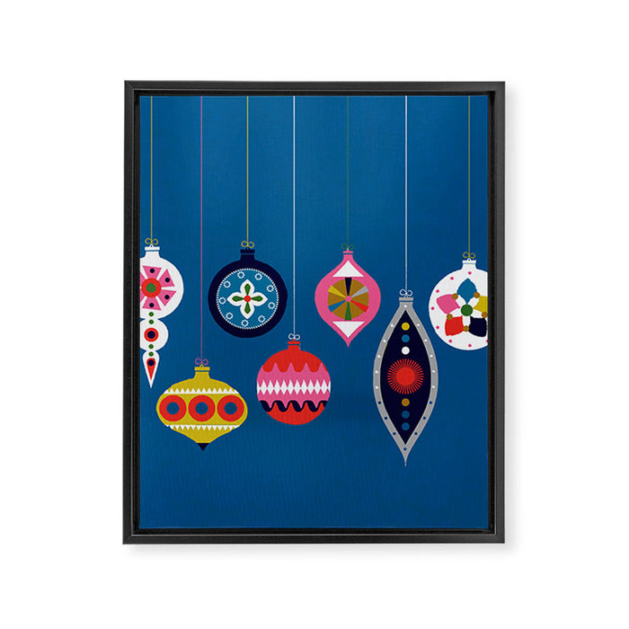 Retro Christmas Baubles on a dark background Framed Canvas Print Gallery Image 1