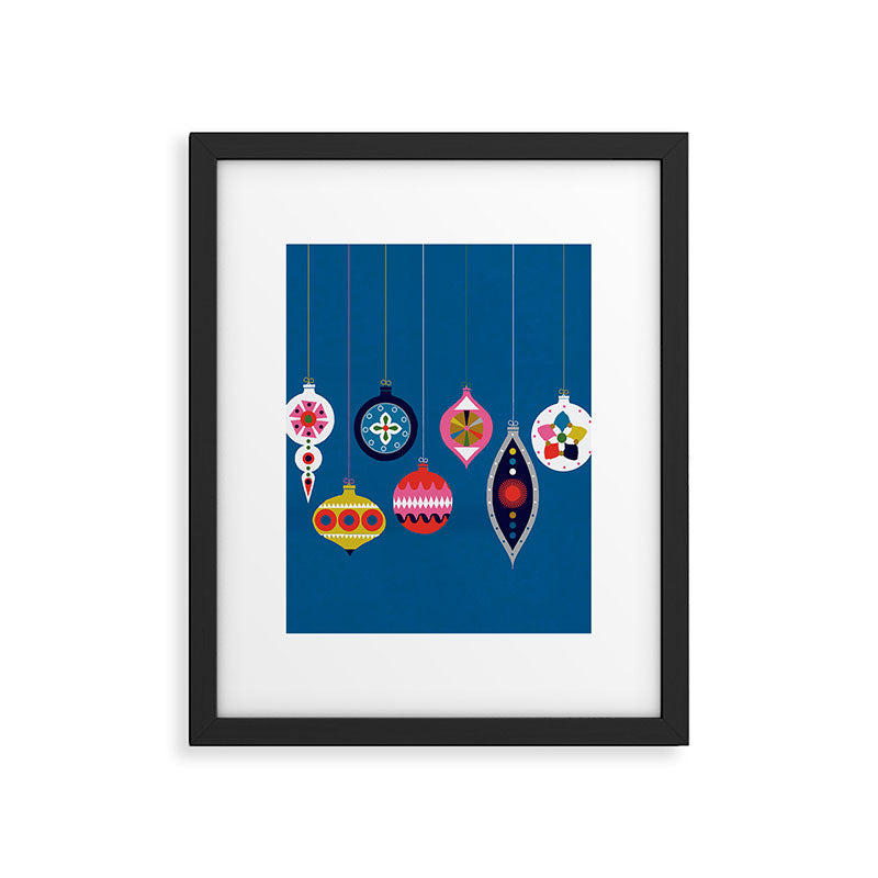 Retro Christmas Baubles on a dark background Framed Art Print Gallery Image 6