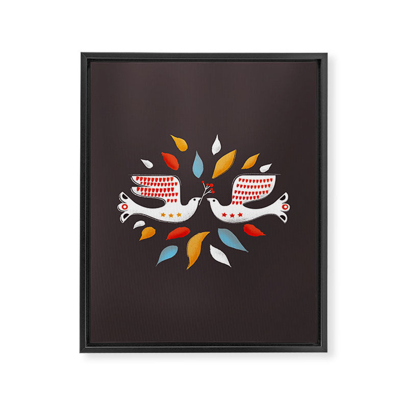 Retro christmas birds illustration Framed Canvas Print Gallery Image 8