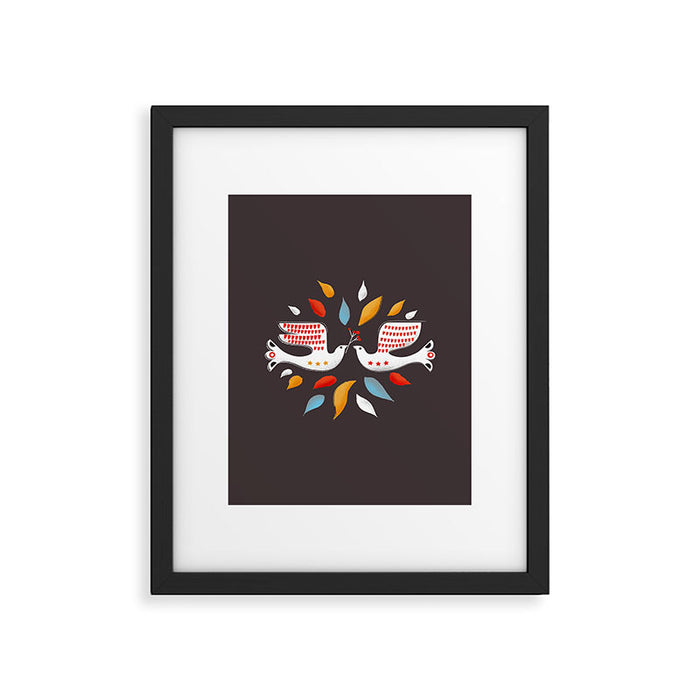 Retro christmas birds illustration Framed Art Print Gallery Image 1