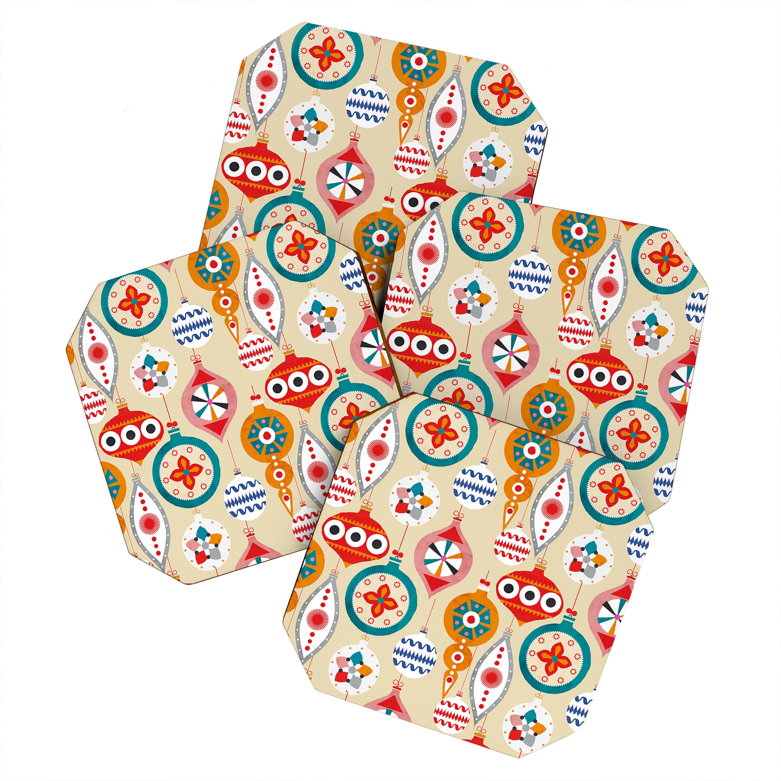 Retro christmas ornaments pattern Coaster Gallery Image 1