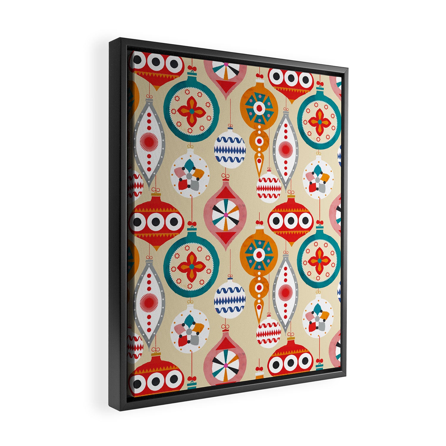 Retro christmas ornaments pattern Framed Canvas Print Gallery Image 2