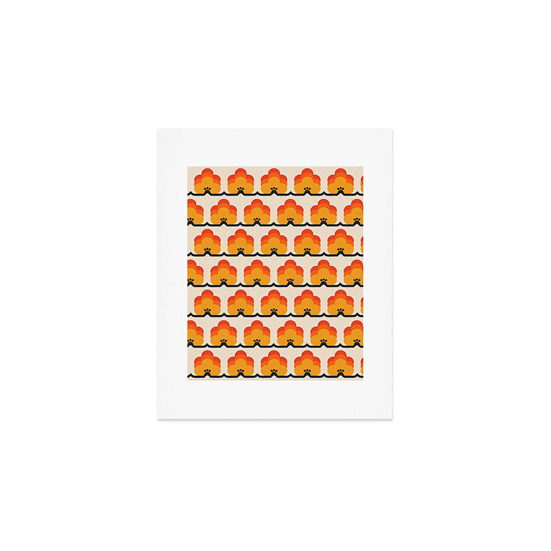 Retro Cloud Stripe 70s Floral Pattern Art Print Gallery Image 1