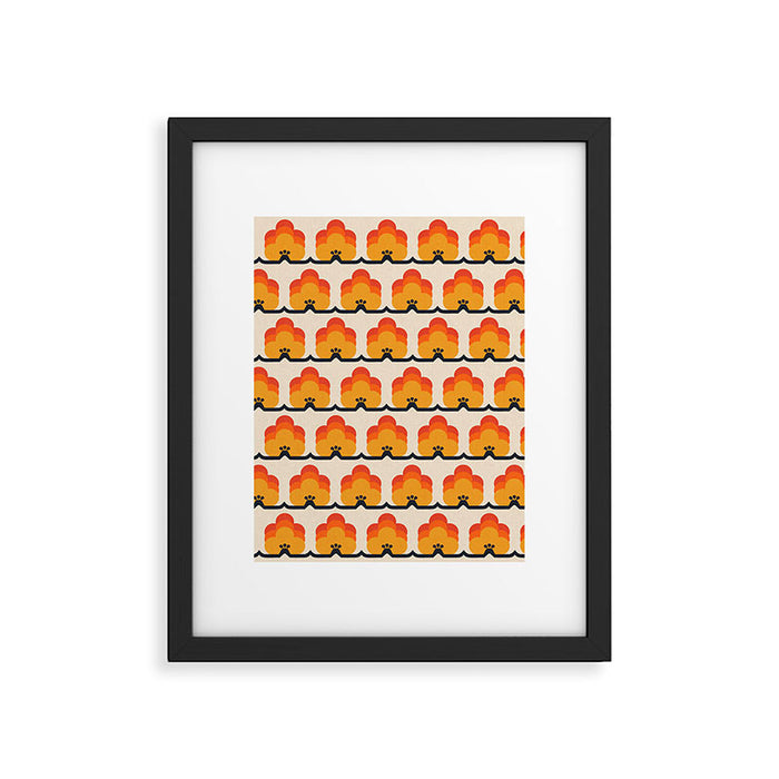 Retro Cloud Stripe 70s Floral Pattern Framed Art Print Gallery Image 1
