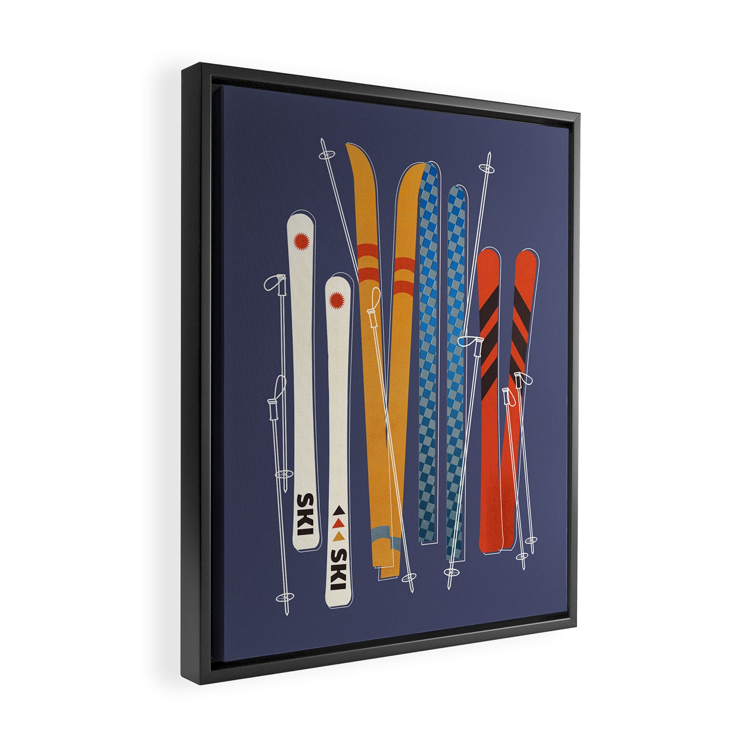 Retro Colorful Skis Framed Canvas Print Gallery Image 2