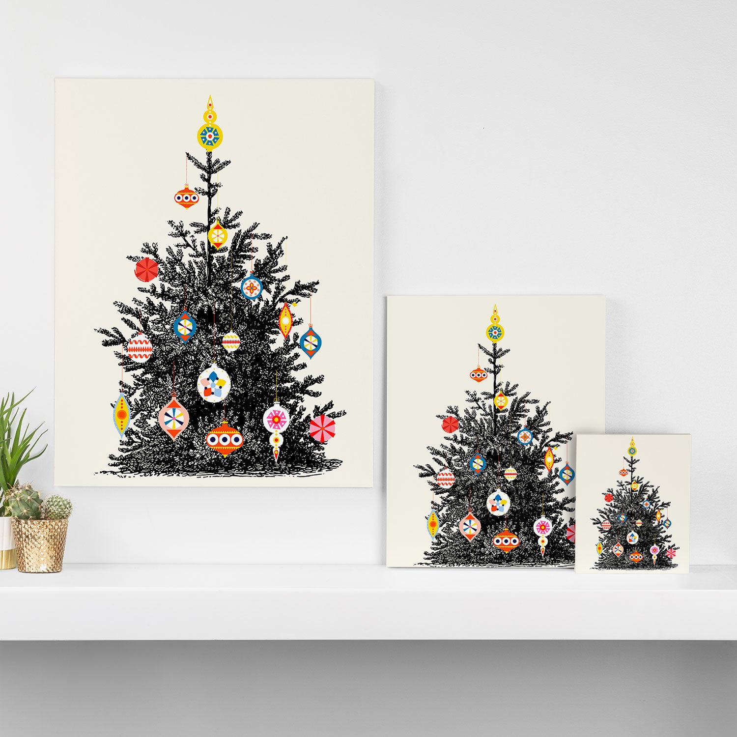 Retro Decorated Christmas Tree Canvas Print Gallery Image 3