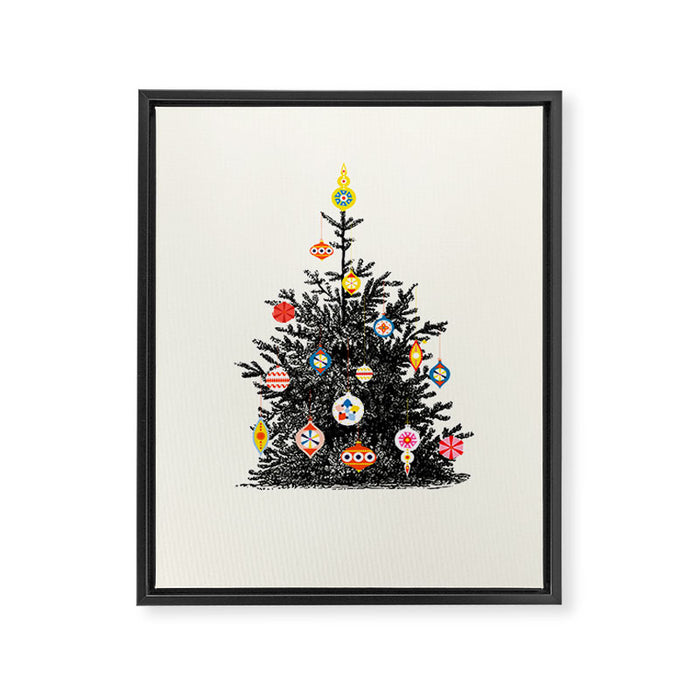 Retro Decorated Christmas Tree Framed Canvas Print Gallery Image 1