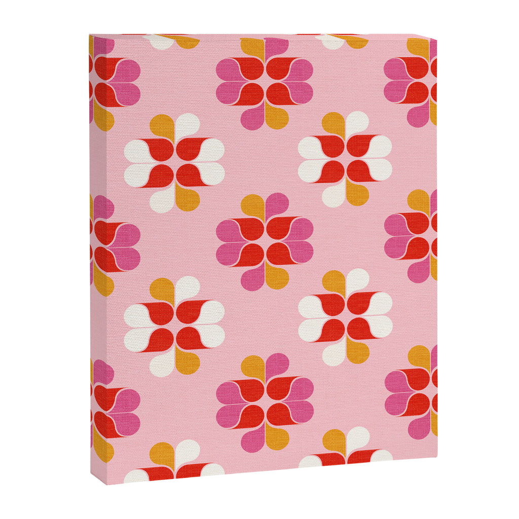 Retro Floral Pattern in Pink, Red, and Orange Canvas Print Gallery Image 8