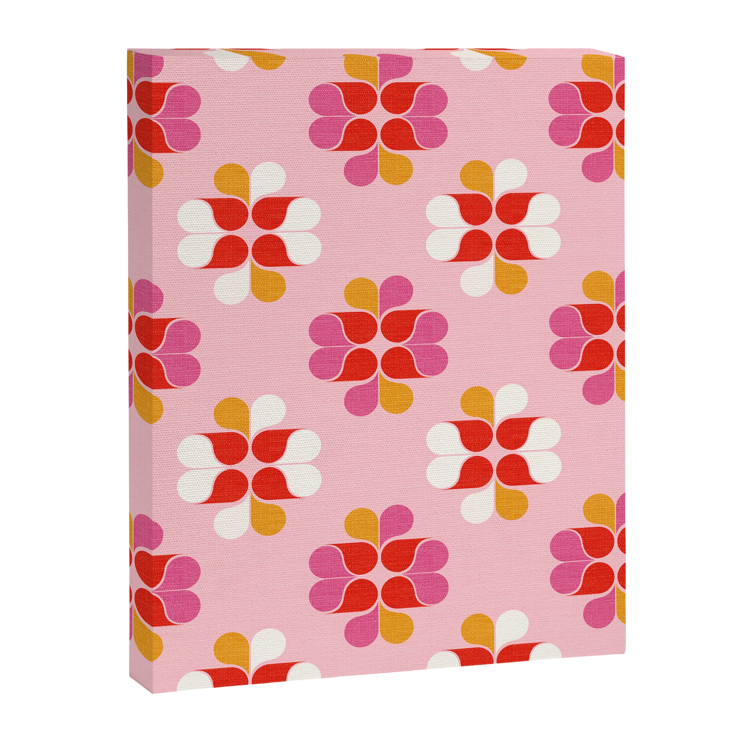 Retro Floral Pattern in Pink, Red, and Orange Canvas Print Gallery Image 8