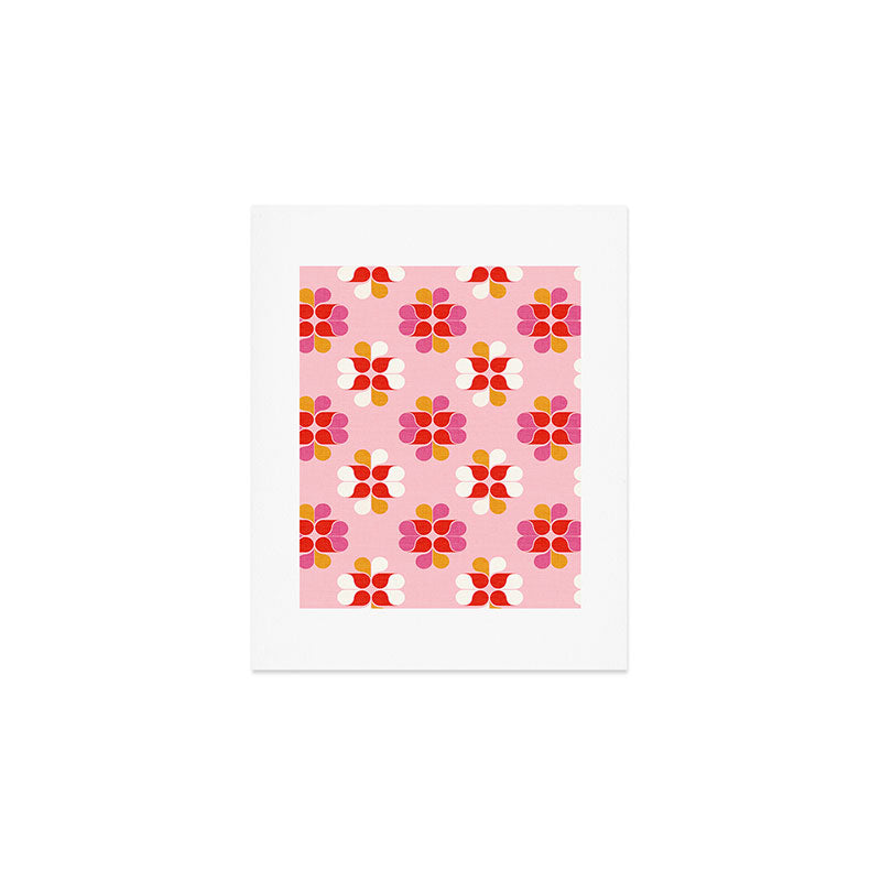 Retro Floral Pattern in Pink, Red, and Orange Art Print Gallery Image 1