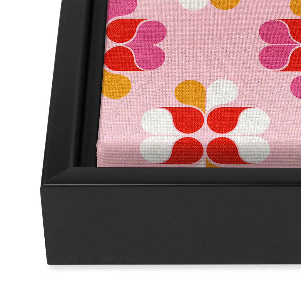 Retro Floral Pattern in Pink, Red, and Orange Framed Canvas Print Gallery Image 3