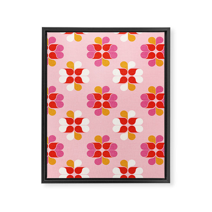 Retro Floral Pattern in Pink, Red, and Orange Framed Canvas Print Gallery Image 1