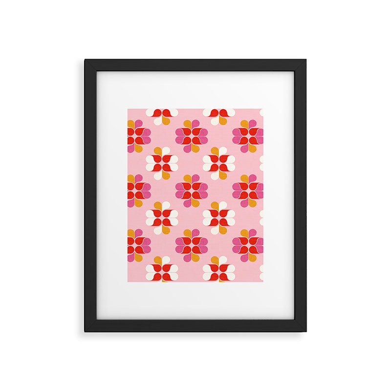 Retro Floral Pattern in Pink, Red, and Orange Framed Art Print Gallery Image 6