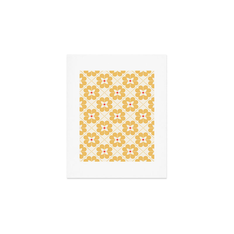 Retro Floral Pattern in Yellow Art Print Gallery Image 1