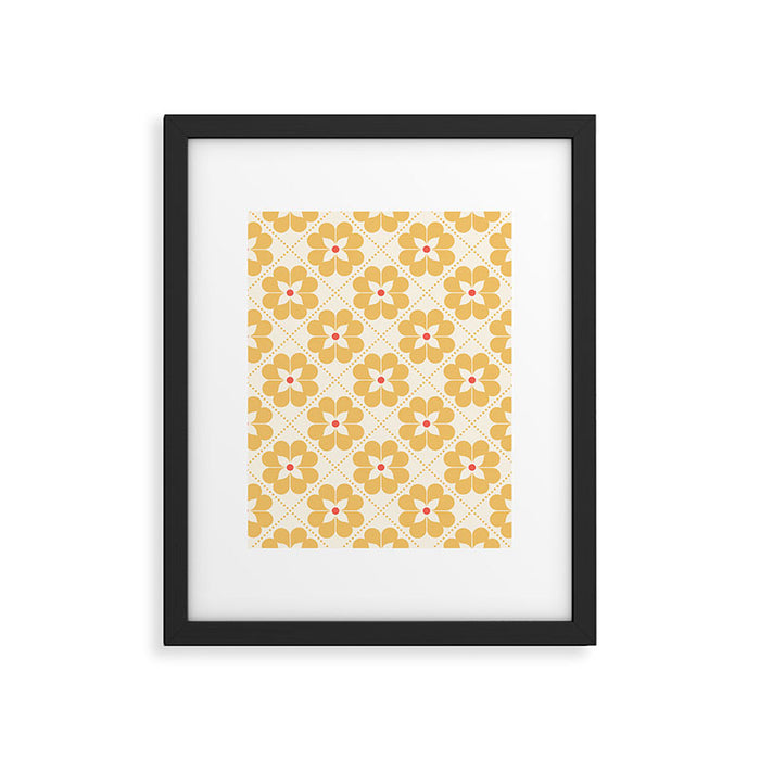Retro Floral Pattern in Yellow Framed Art Print Gallery Image 1