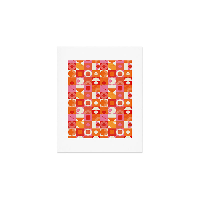 Retro Geo Pop Orange Pink Pattern Art Print Gallery Image 1