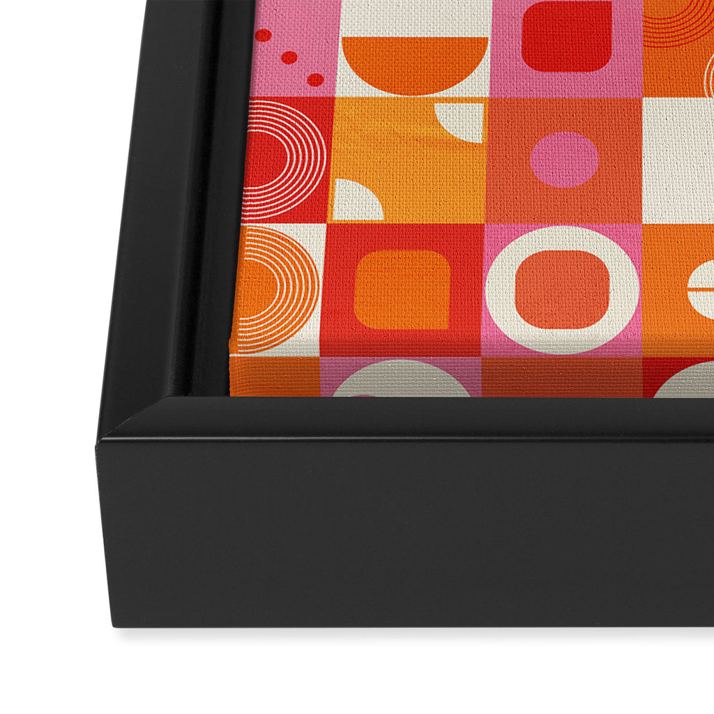 Retro Geo Pop Orange Pink Pattern Framed Canvas Print Gallery Image 3
