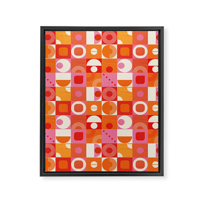 Retro Geo Pop Orange Pink Pattern Framed Canvas Print Gallery Image 1