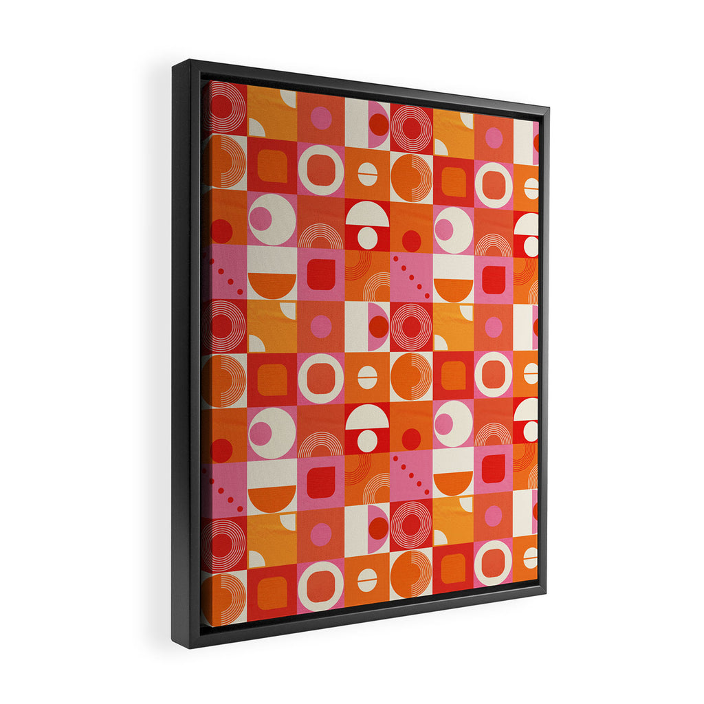 Retro Geo Pop Orange Pink Pattern Framed Canvas Print Gallery Image 2