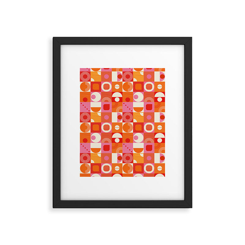 Retro Geo Pop Orange Pink Pattern Framed Art Print Gallery Image 6