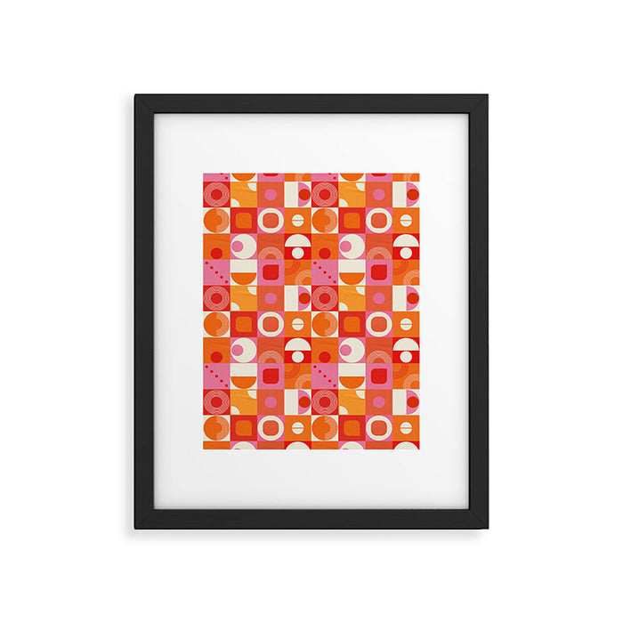 Retro Geo Pop Orange Pink Pattern Framed Art Print Gallery Image 1
