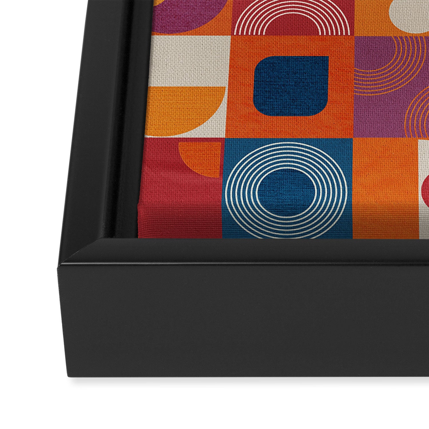 Retro Geo Textile Mid Century Pattern Framed Canvas Print Gallery Image 3
