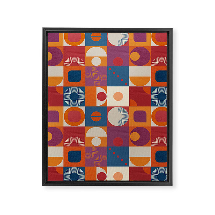 Retro Geo Textile Mid Century Pattern Framed Canvas Print Gallery Image 1