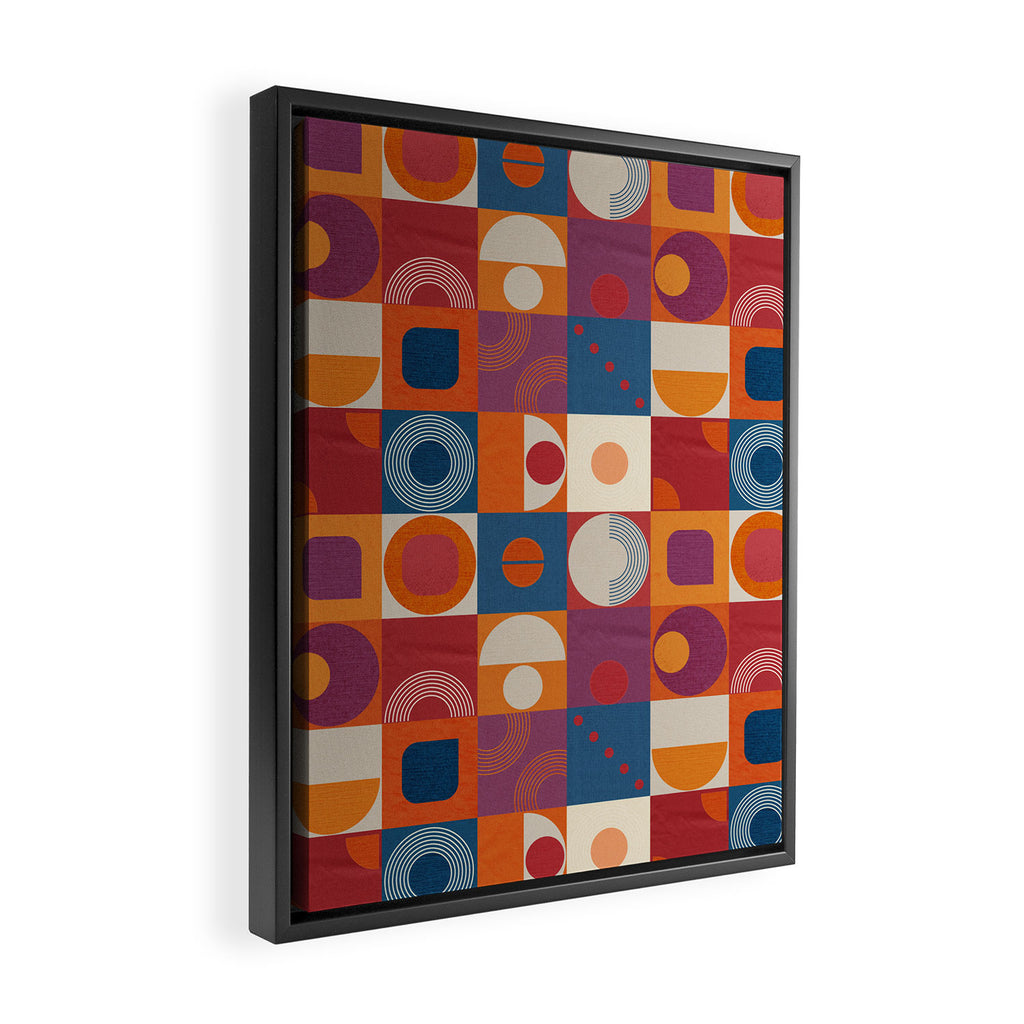 Retro Geo Textile Mid Century Pattern Framed Canvas Print Gallery Image 2