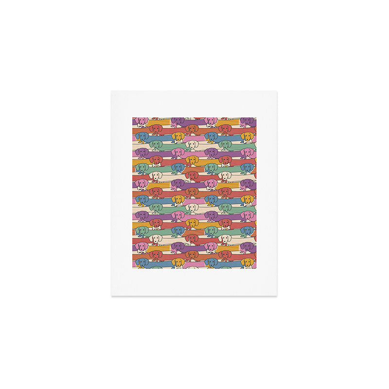 Retro Rainbow Funny Dachshunds Art Print Gallery Image 1