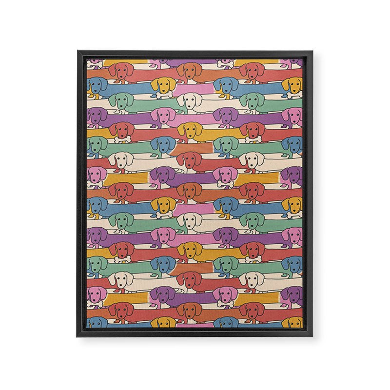 Retro Rainbow Funny Dachshunds Framed Canvas Print Gallery Image 8