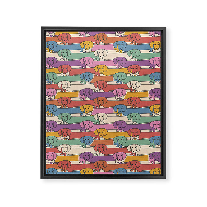 Retro Rainbow Funny Dachshunds Framed Canvas Print Gallery Image 1