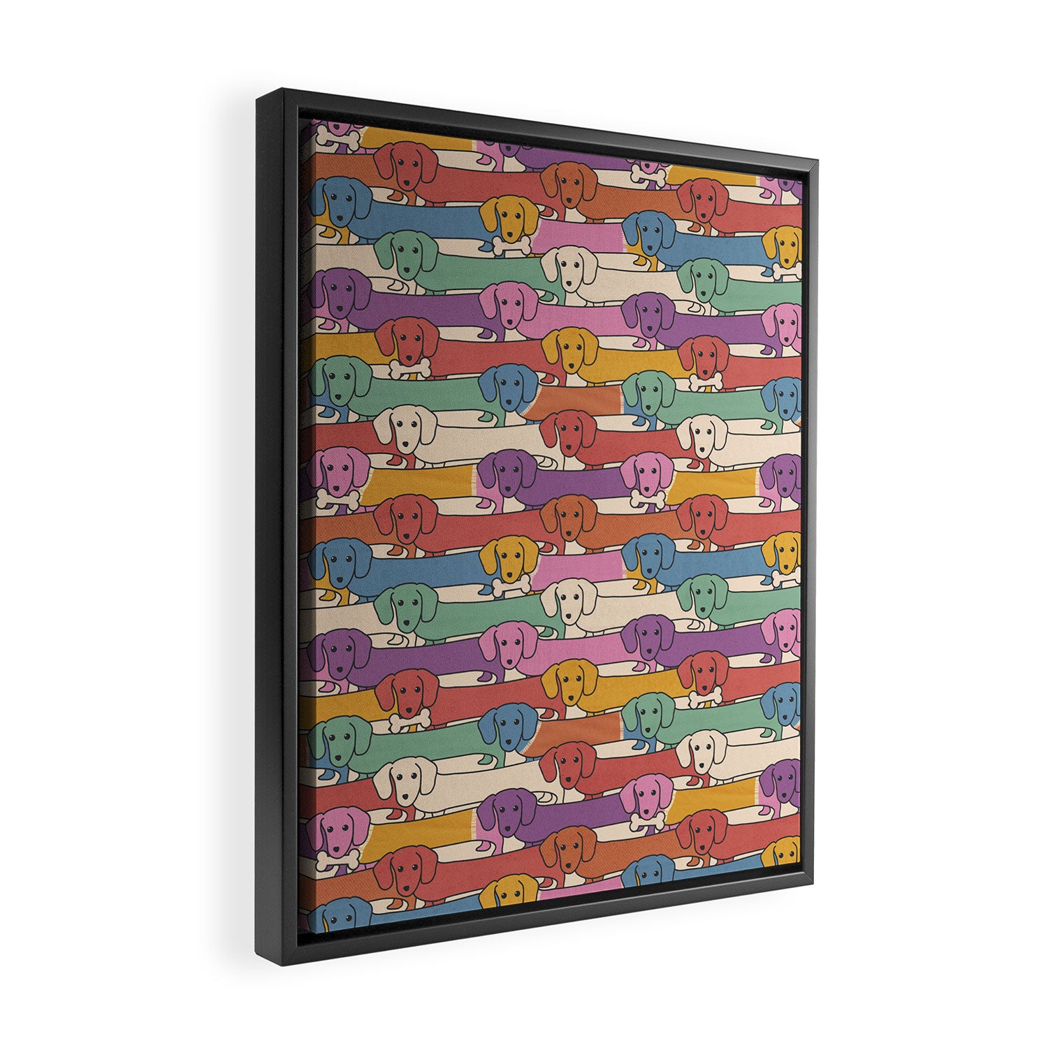 Retro Rainbow Funny Dachshunds Framed Canvas Print Gallery Image 2