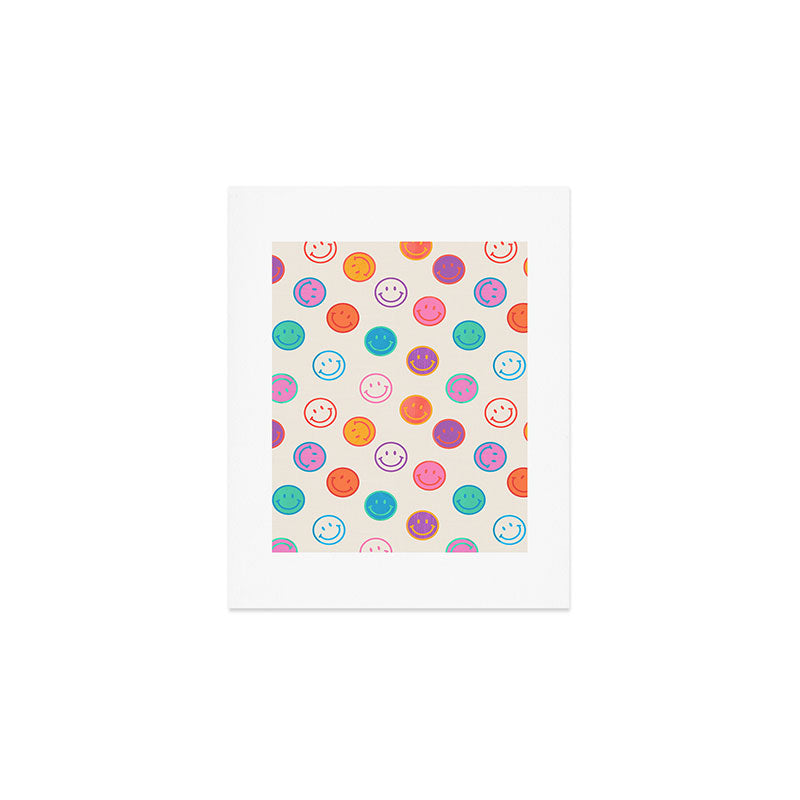 Retro Rainbow Smiling Faces Pattern Art Print Gallery Image 1