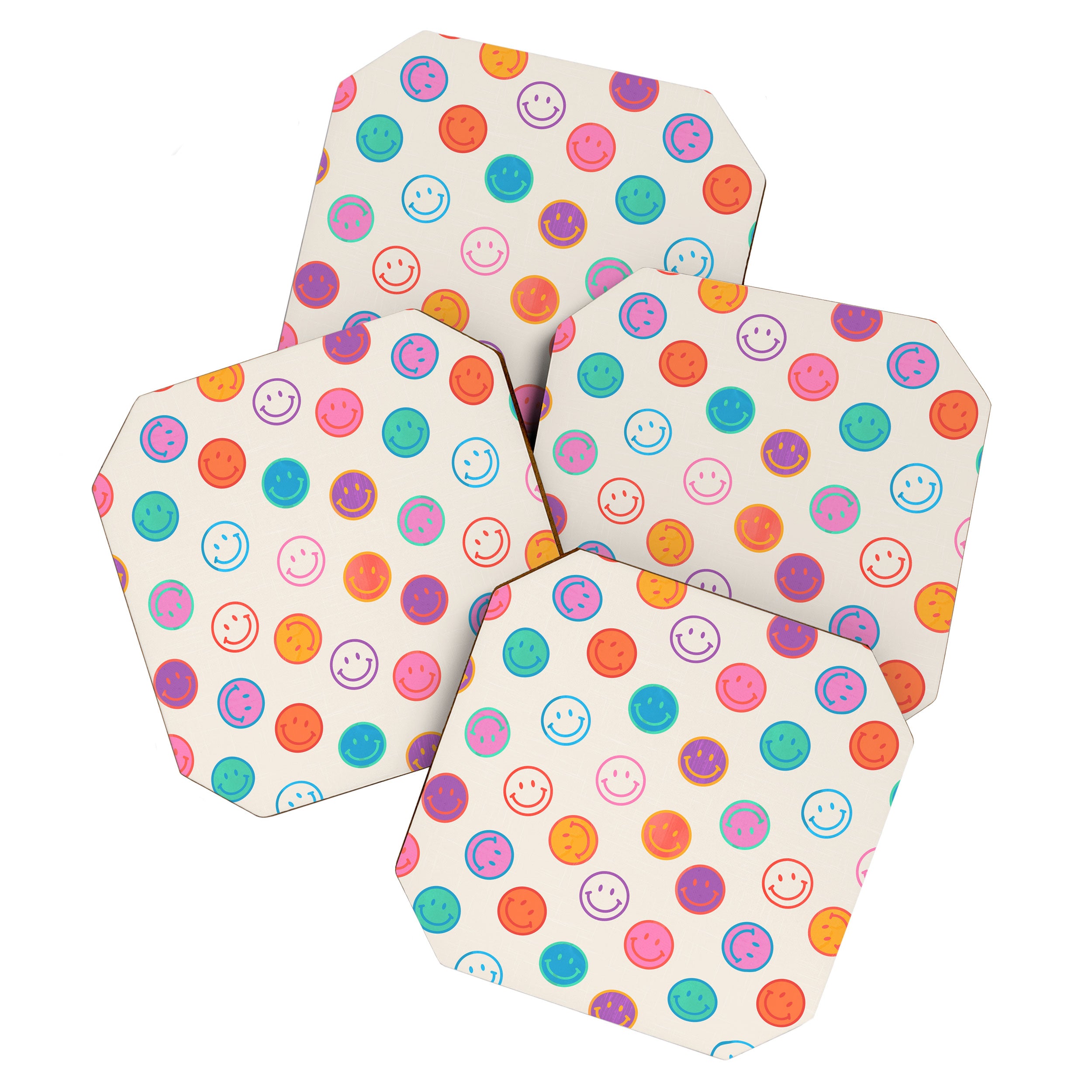 Retro Rainbow Smiling Faces Pattern Coaster Gallery Image 1