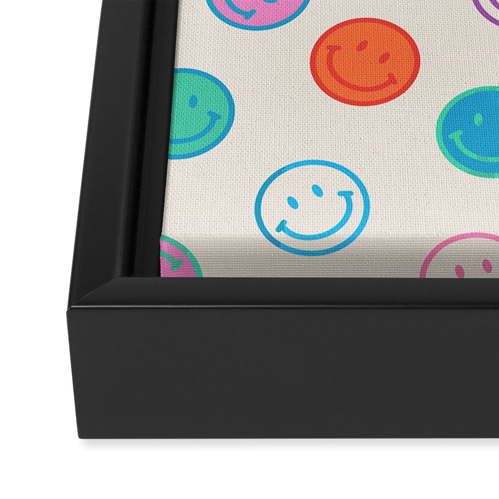 Retro Rainbow Smiling Faces Pattern Framed Canvas Print Gallery Image 3