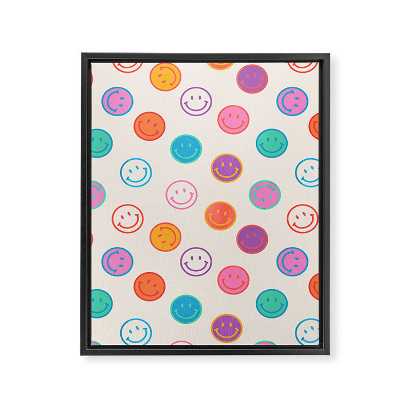 Retro Rainbow Smiling Faces Pattern Framed Canvas Print Gallery Image 8