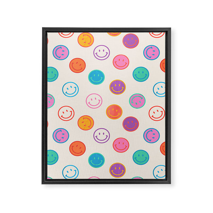 Retro Rainbow Smiling Faces Pattern Framed Canvas Print Gallery Image 1