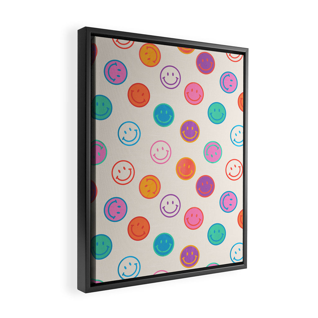 Retro Rainbow Smiling Faces Pattern Framed Canvas Print Gallery Image 2