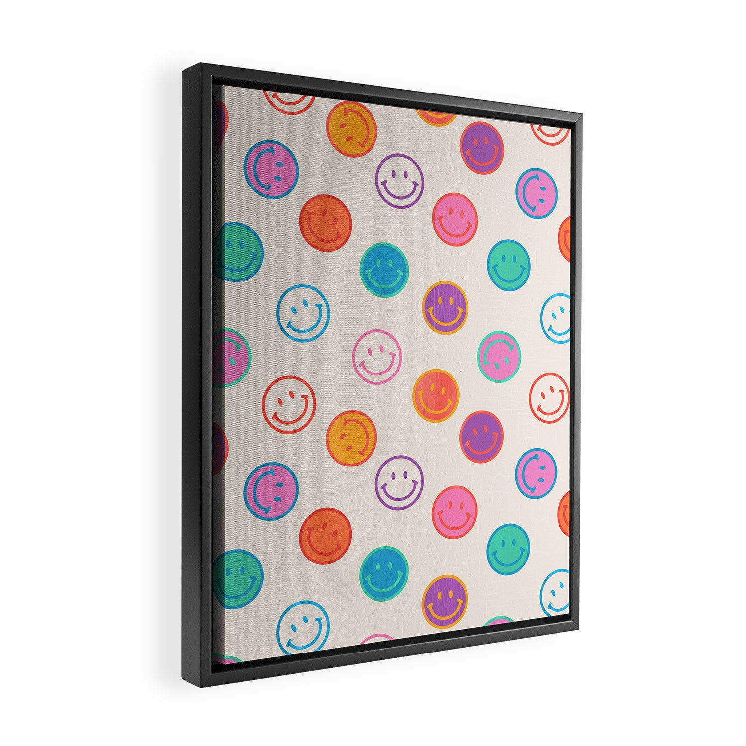 Retro Rainbow Smiling Faces Pattern Framed Canvas Print Gallery Image 2