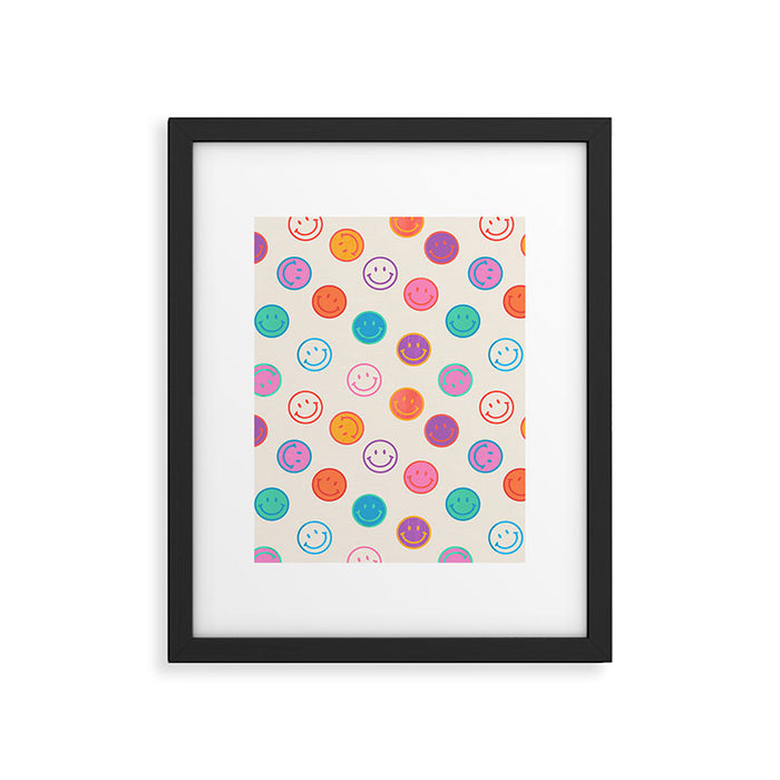 Retro Rainbow Smiling Faces Pattern Framed Art Print Gallery Image 1