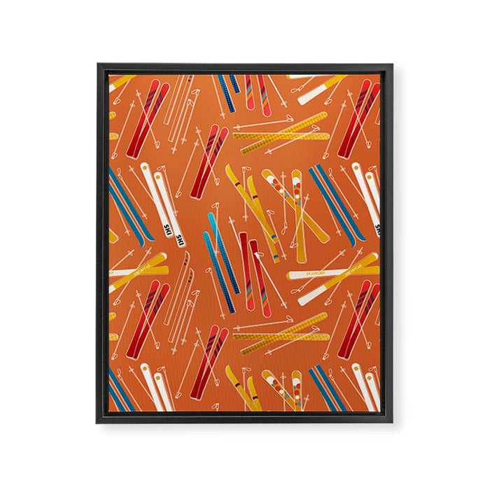 Retro Ski Pattern Illustration Framed Canvas Print Gallery Image 1