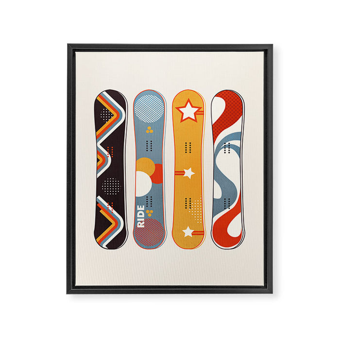 Retro Snowboards  Framed Canvas Print Gallery Image 1