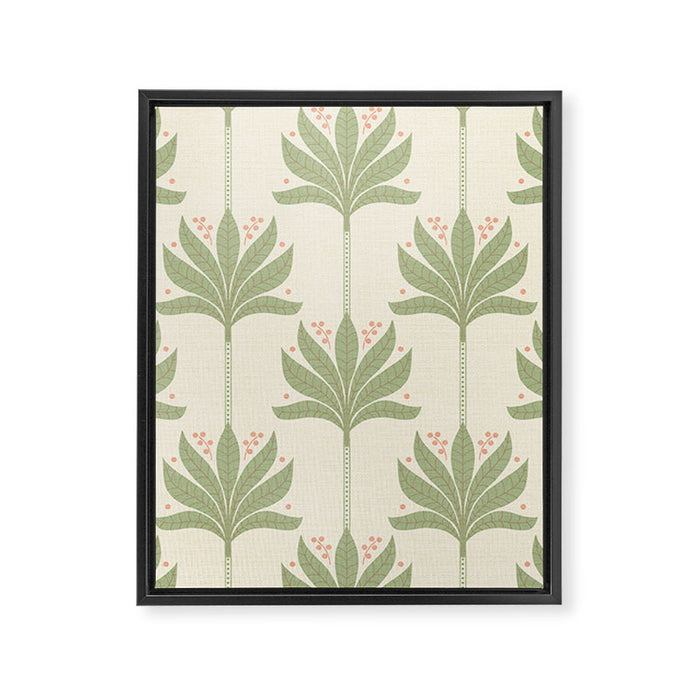 Shaker Palm Motif in Sage and Linen Framed Canvas Print Gallery Image 1