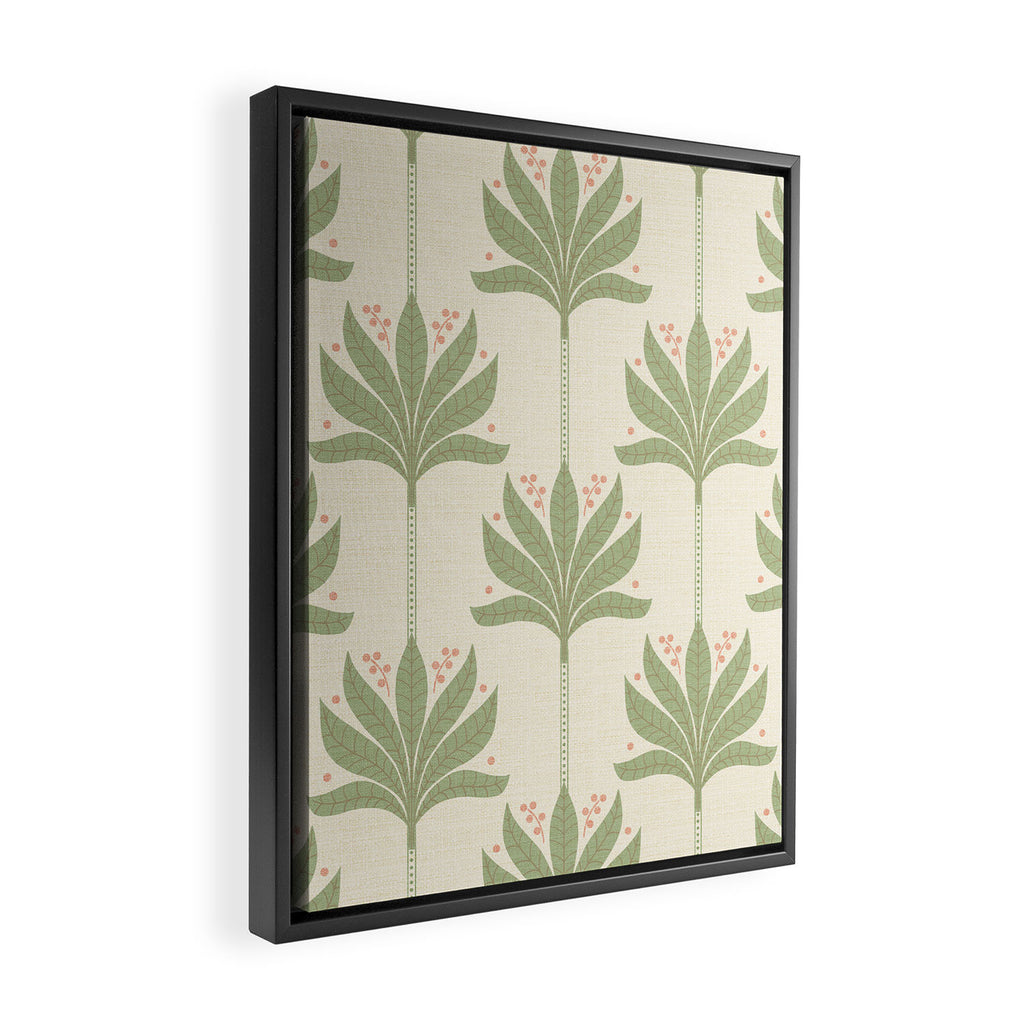 Shaker Palm Motif in Sage and Linen Framed Canvas Print Gallery Image 2