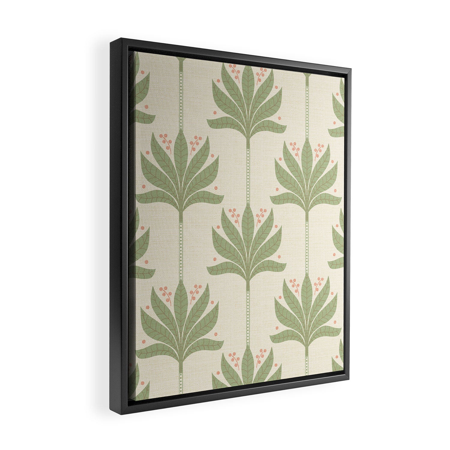Shaker Palm Motif in Sage and Linen Framed Canvas Print Gallery Image 2