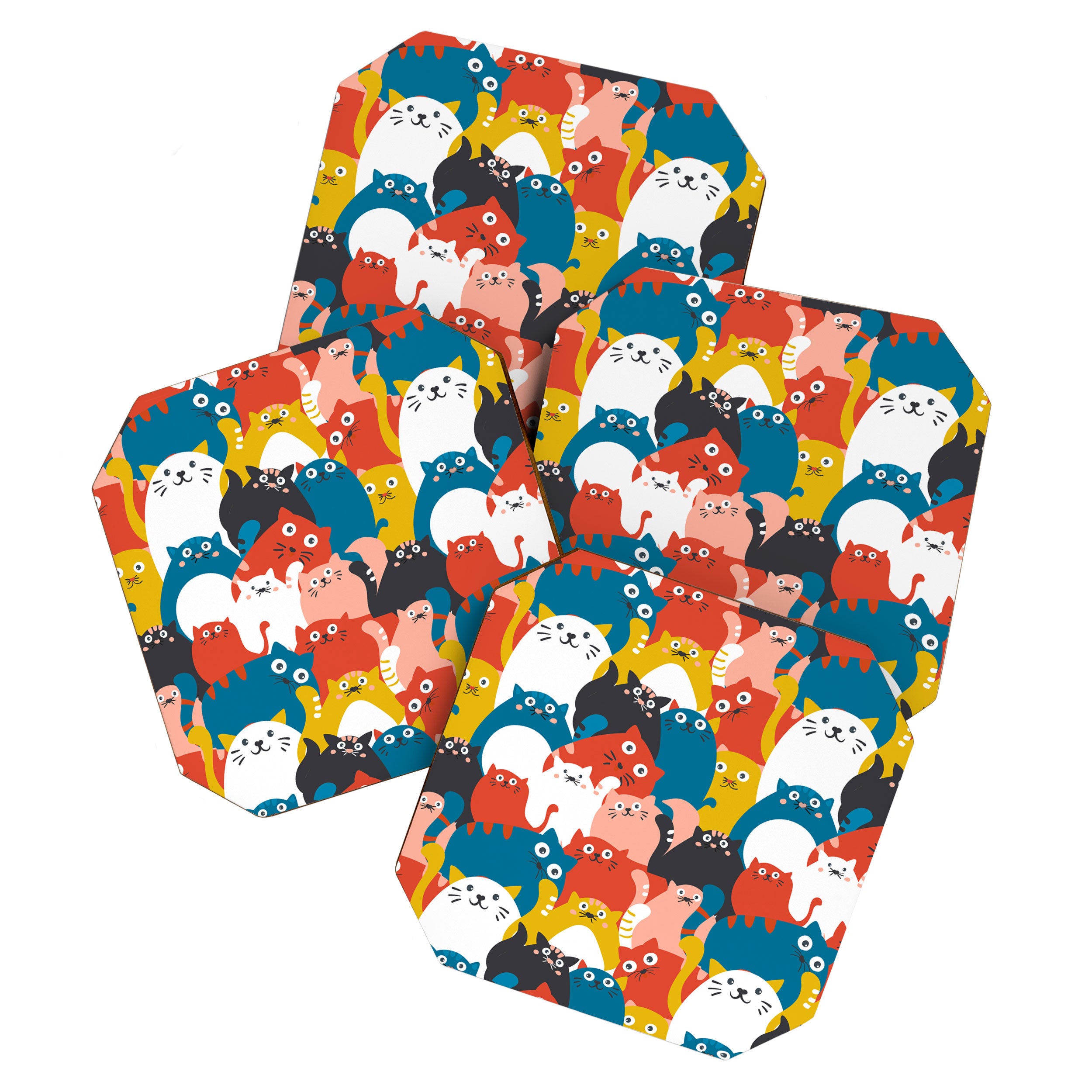 Silly Cats Crowd Pattern Coaster Gallery Image 1
