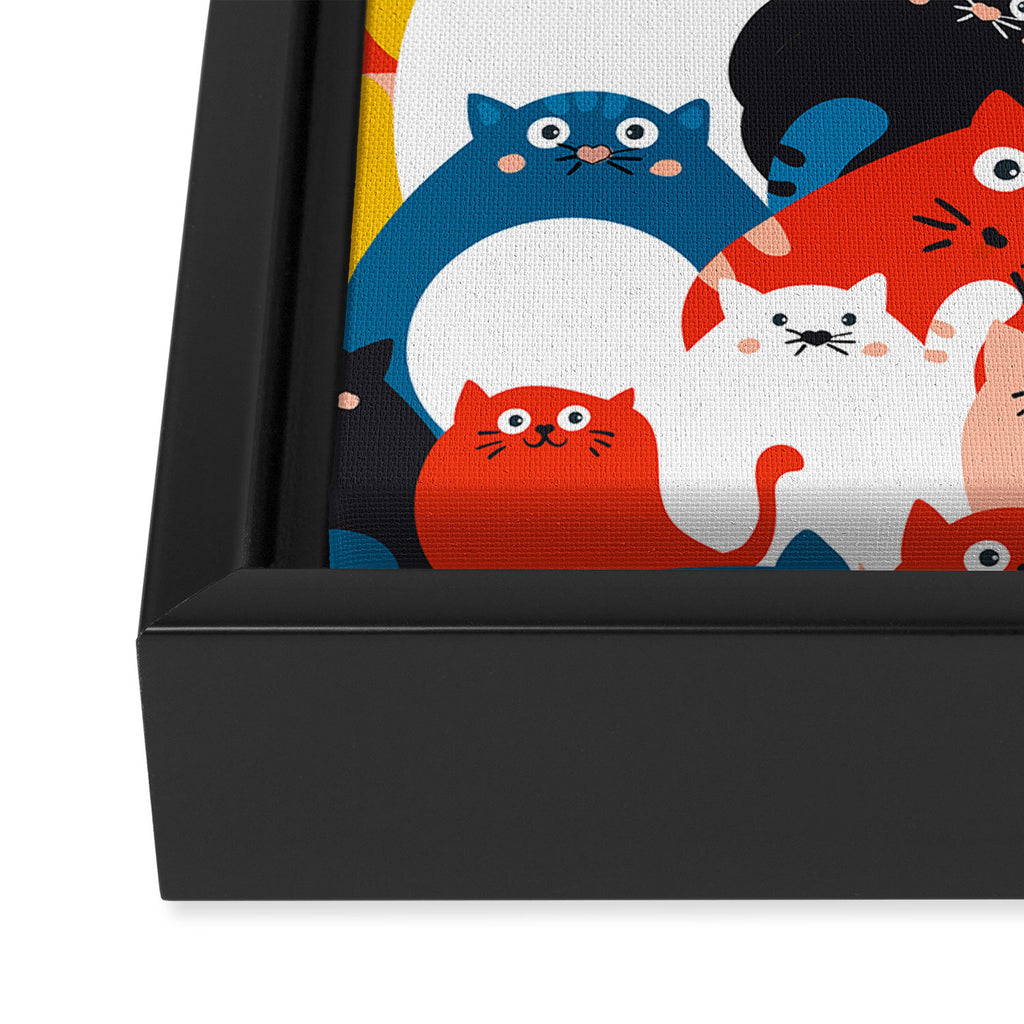 Silly Cats Crowd Pattern Framed Canvas Print Gallery Image 3