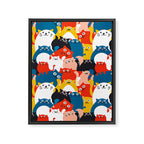 Silly Cats Crowd Pattern Framed Canvas Print Gallery Image 8