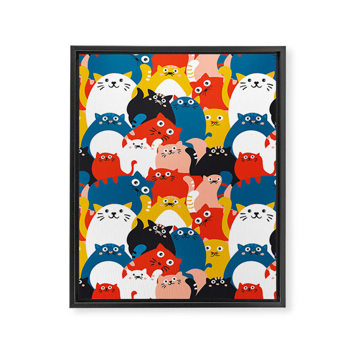 Silly Cats Crowd Pattern Framed Canvas Print Gallery Image 1