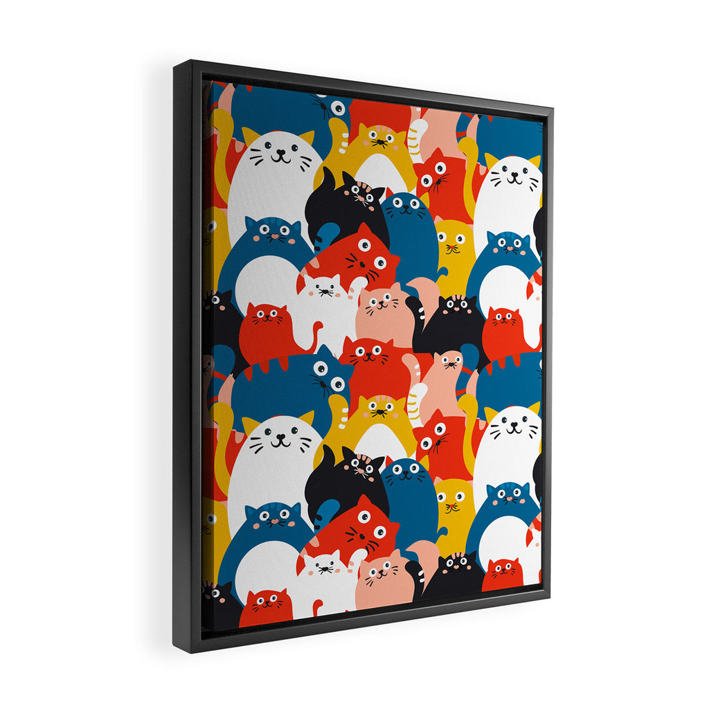 Silly Cats Crowd Pattern Framed Canvas Print Gallery Image 2